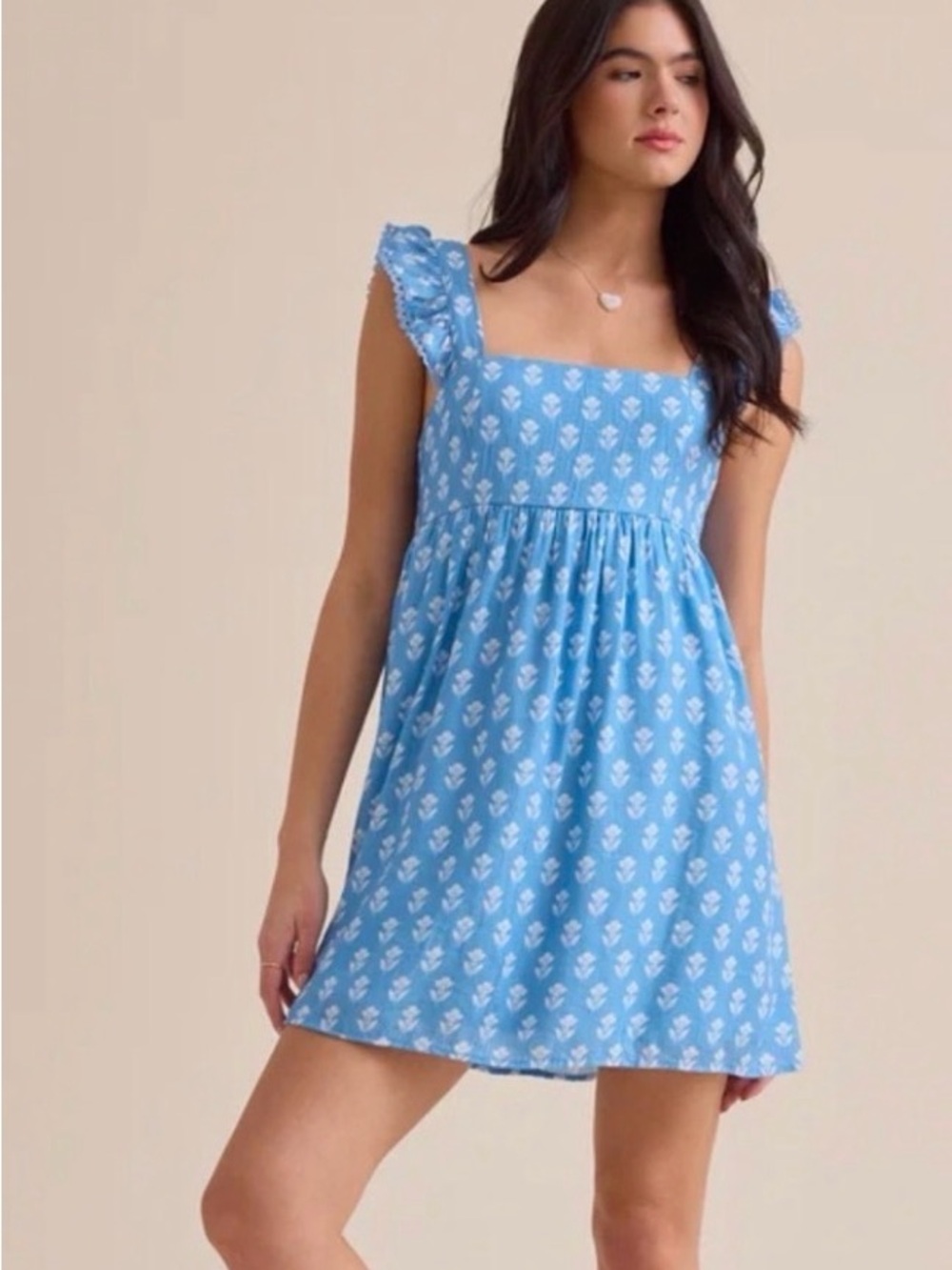 Altar'd State Blue Floral Square-Neck Mini Dress